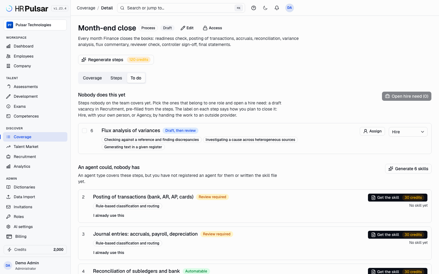 The to-do list in HRPulsar Coverage: steps nobody covers yet, and steps an agent could take